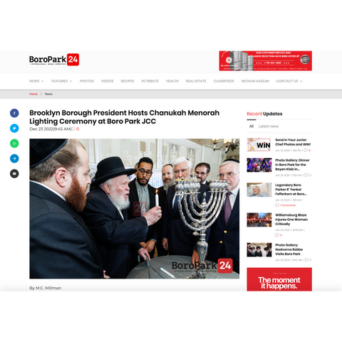 Brooklyn Borough Presidents Hosts Chanukah Menorah Lighting Ceremony at Boro Park JCC