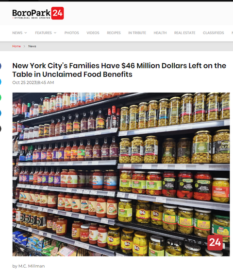 New York City's Families Have $46 Million Dollars Left on the Table in Unclaimed Food Benefits  October 25, 2023